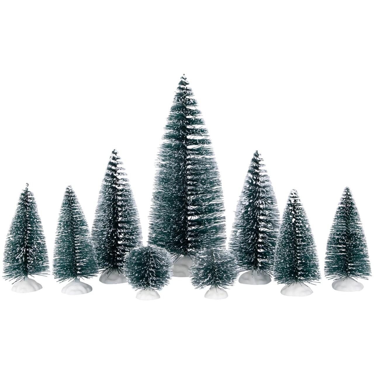 Northlight Bottle Brush Pine Christmas Village Trees - Set of 9